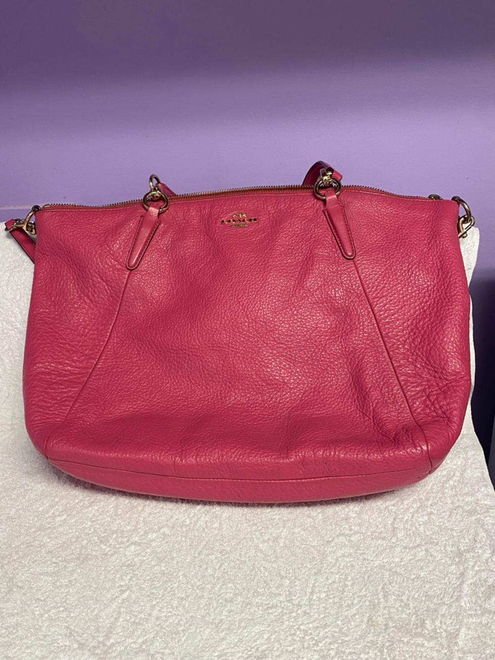 Coach Pebbled Leather Shoulder Bag - Fuchsia Pink - Picture 11 of 12
